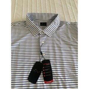Greg Norman NWT Mens XL Golf Shirt White blue stripe wicking breathable polo